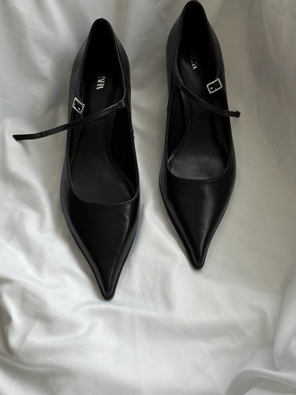 ZARA Black Pointed Mary Jane Pumps with Ankle Strap